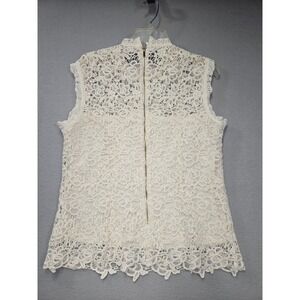 Nanette Nanette Lepore Cream Floral Lace Mock Neck Sleeveless Blouse Large